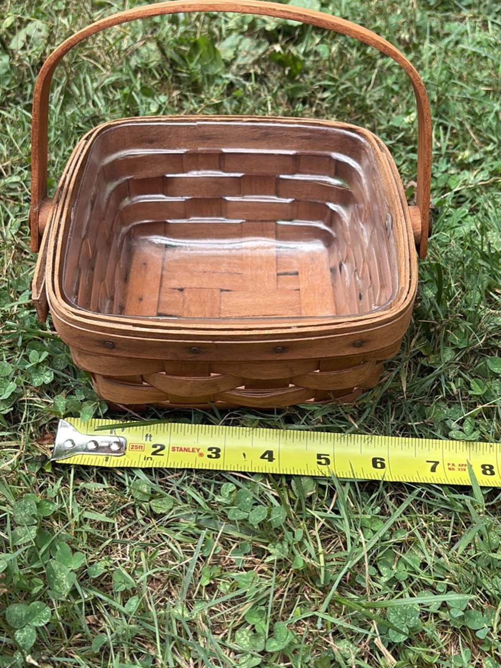 Longaberger square Woven Wood Handled Basket in Natural Brown w/liner